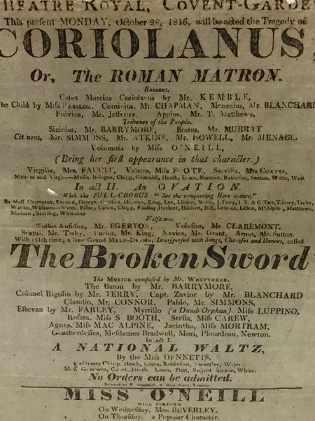 Playbill. Theatre Royal, Coventry-Garden  Monday, October 28, 1816