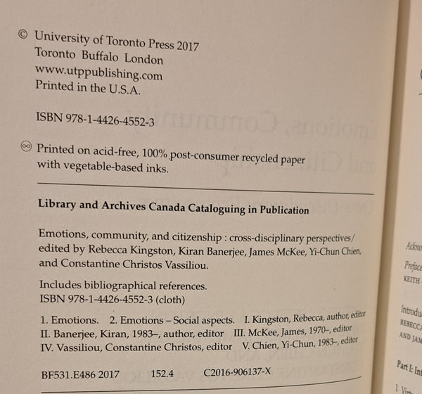 Emotions, Community, and Citizenship: Cross-Disciplinary Perspectives