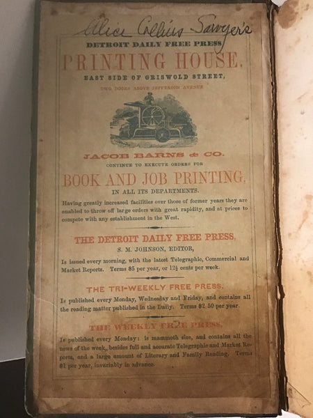 Shove's Business Advertiser, and Detroit Directory for 1852-53, Containing a Correct Census of the City for 1852, Together with a Historical Sketch of the City and Its Trade